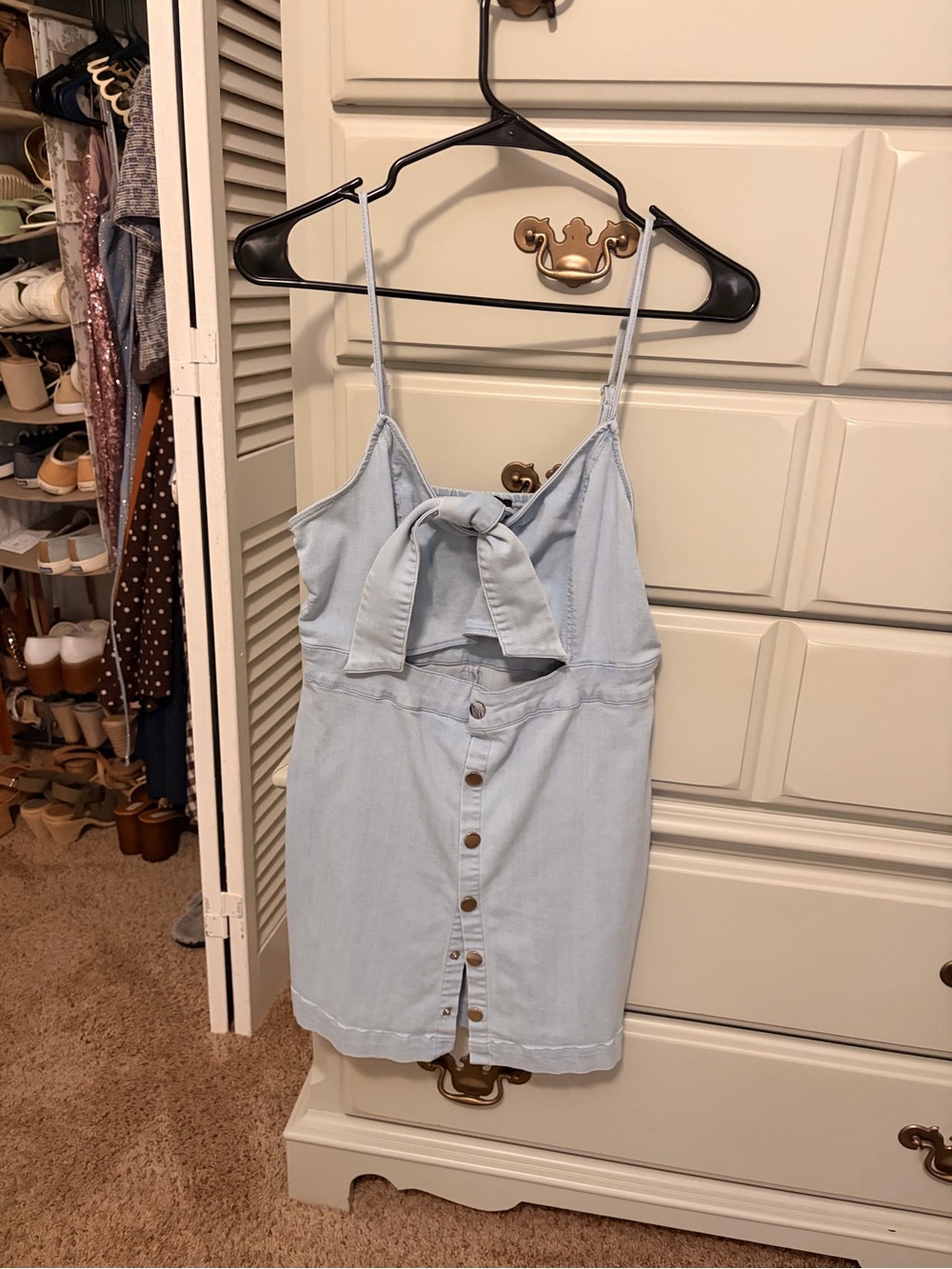 Light Blue Tie-Front Denim Midi Dress